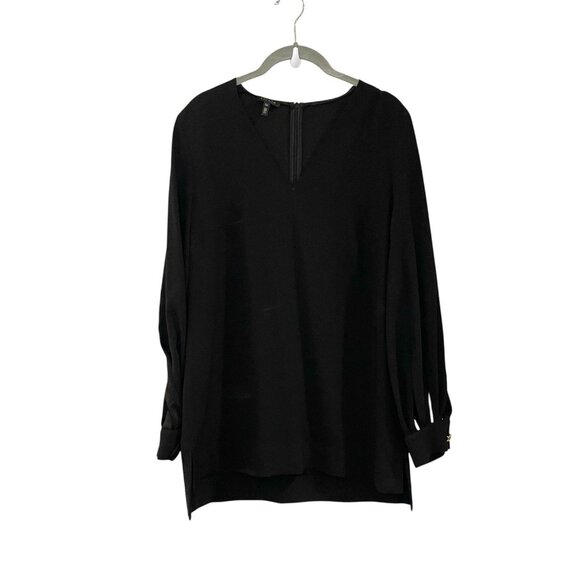 ESCADA Solid Black‎ V-Neck Cutout Sleeve Cuff Tunic Blouse Top Classy Elegant 38 - Picture 1 of 7